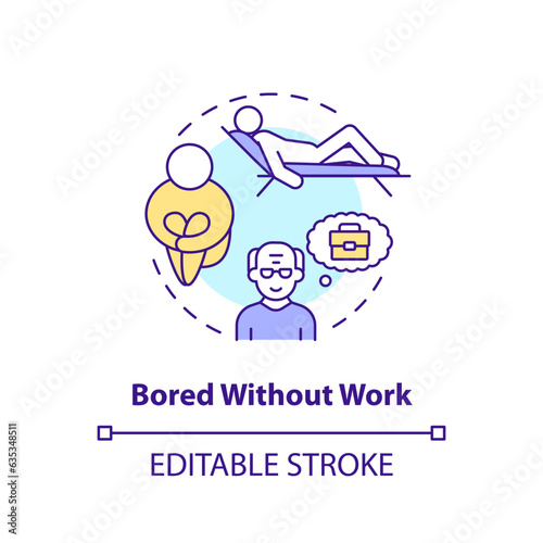 2D editable bored without work thin line icon concept, isolated vector, multicolor illustration representing unretirement. photo