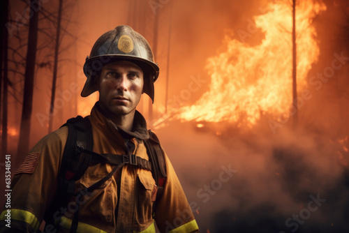 Alone firefighter extinguish the forest, climate change, global warming © happy_finch