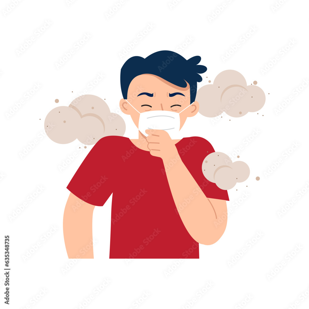 Man coughing because of air pollution Man coughing because of air pollution