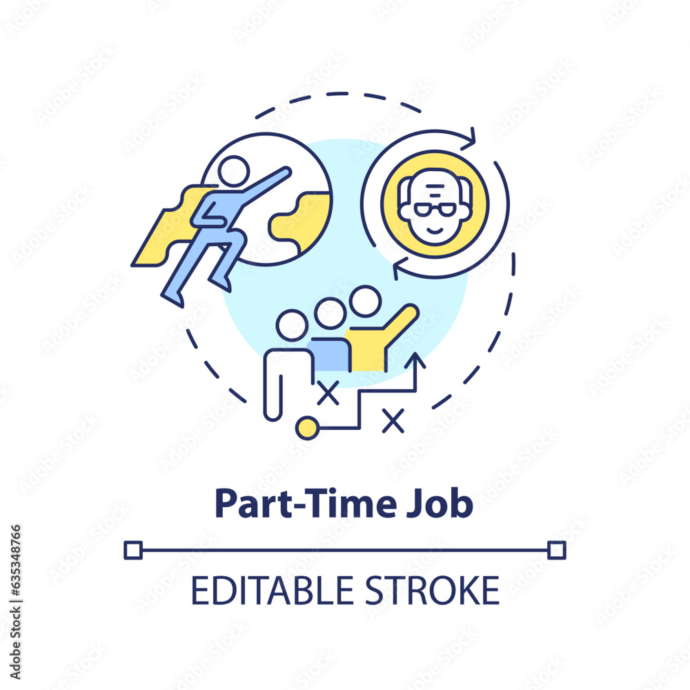 2D editable part-time job thin line icon concept, isolated vector, multicolor illustration representing unretirement. 2D editable part-time job thin line icon concept, isolated vector, multicolor illustration representing unretirement.