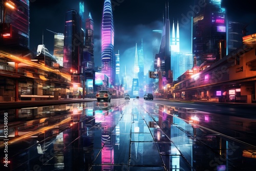  Cyberpunk City At Night, Generative AI photo