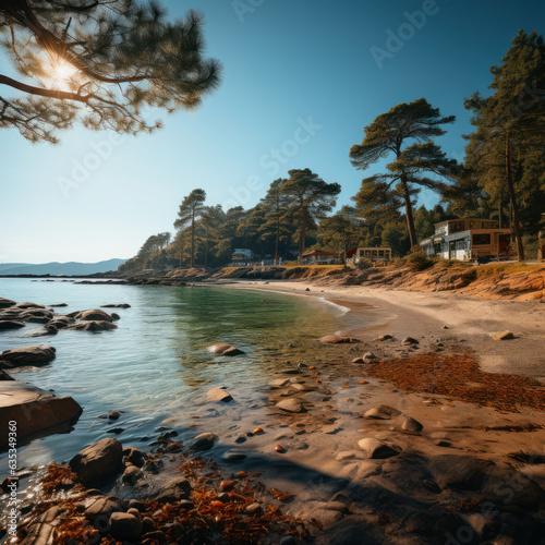 _deserted_cove_with_emerald_sea_with_pine_trees © Sekai