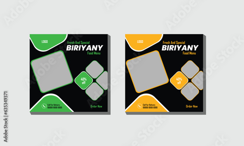 Vector delicious Asian food chicken biryani,  social media banner post template design,