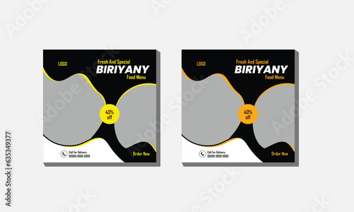 Vector delicious Asian food chicken biryani,  social media banner post template design,