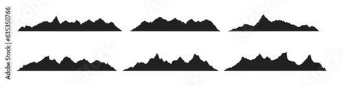 Mountain ridges peak silhouettes flat style design vector illustration set isolated on white background. Rocky mountains peaks with various ranges outdoor nature landscape background design elements.