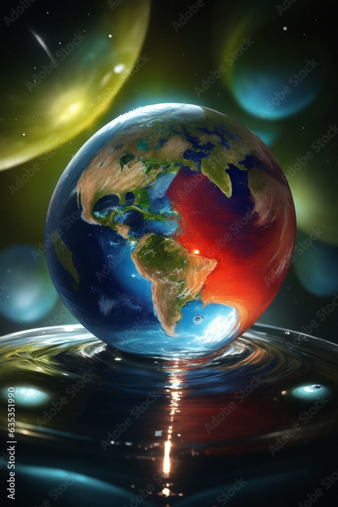 Planet Earth as a glass ball reflected in water. Planet Earth as a glass ball reflected in water.