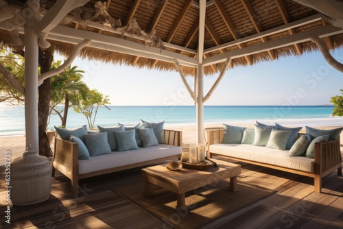 Opulent Beachside Cabana At A High End Beach Resort, Generative AI © Shooting Star Std
