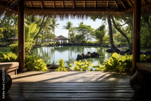 Serene Yoga Pavilion Nestled Among Lush Palm Trees  Generative AI