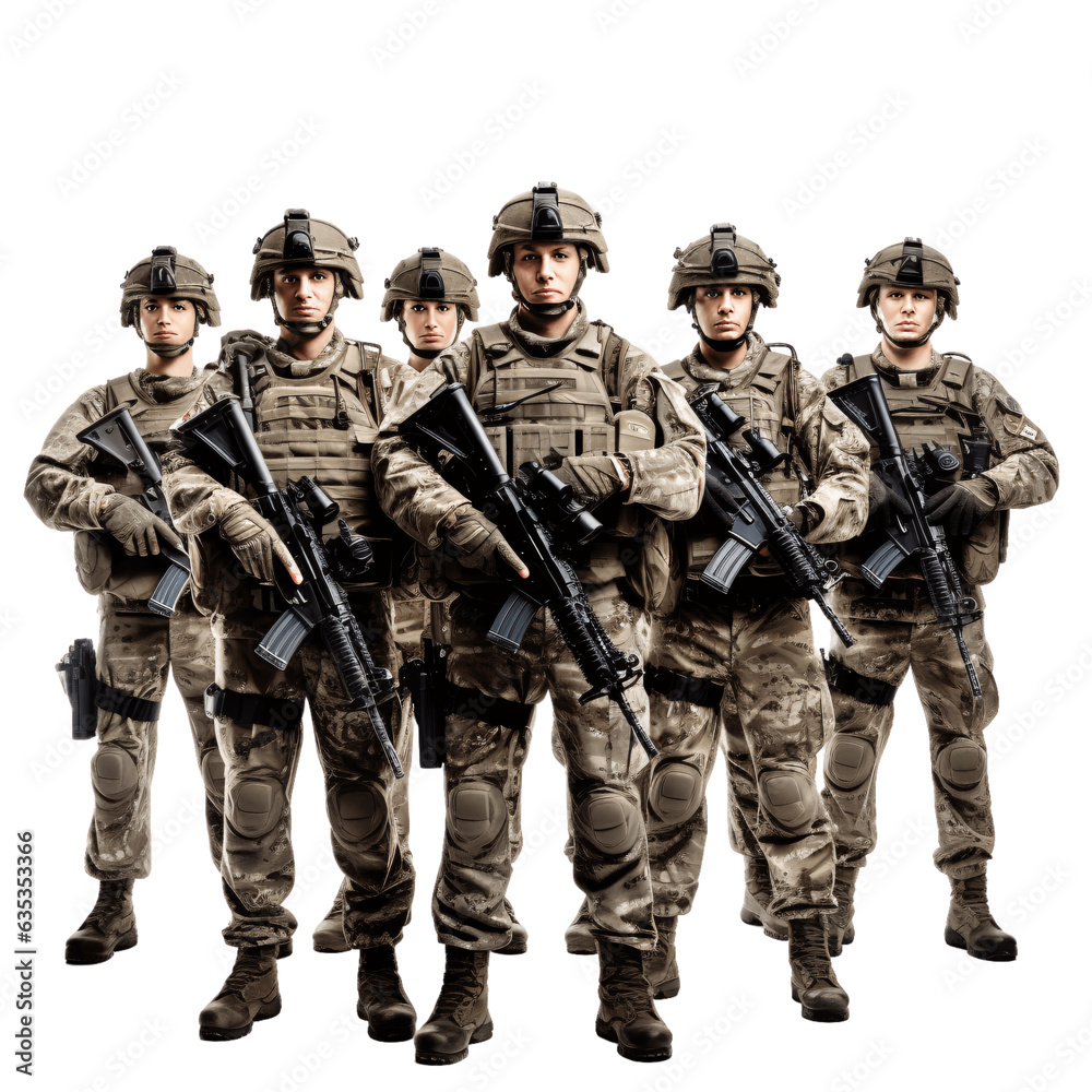 A group of soldiers isolated on transparent background 