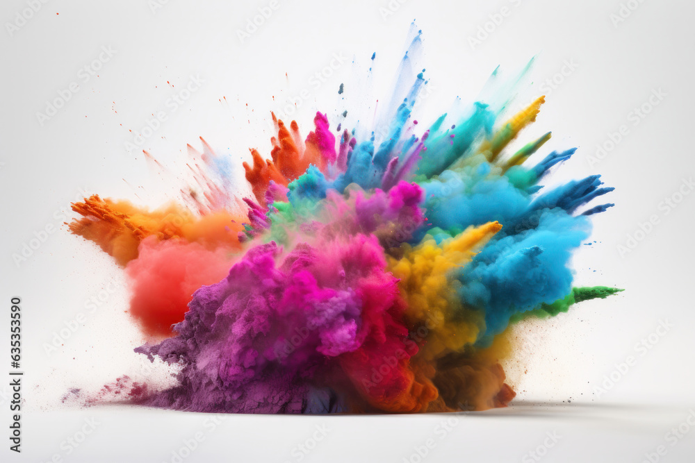 Vibrant powder paint explosion on a clean white background. The perfect close-up shot for a colorful event. AI Generative. Vibrant powder paint explosion on a clean white background. The perfect close-up shot for a colorful event. AI Generative.