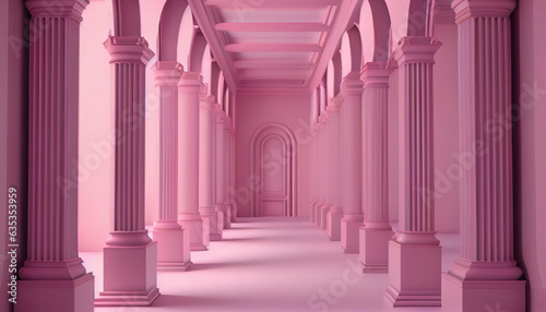  3d rendering pink corridor pillars background render  columns on a pink background  corridor with columns  Ai generated image   