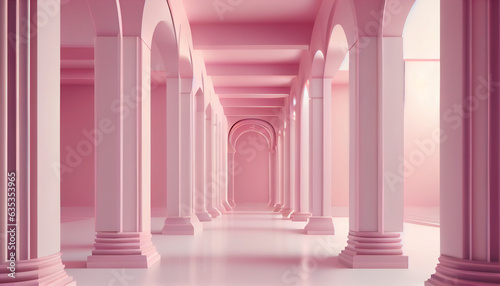 Canvas-taulu 3d rendering pink corridor pillars background render, columns on a pink backgro