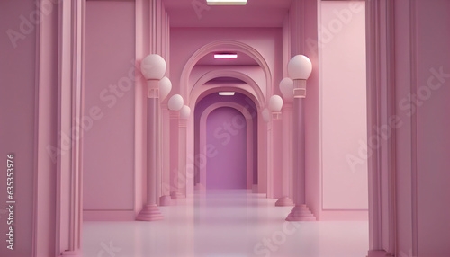  3d rendering pink corridor pillars background render  columns on a pink background  corridor with columns  Ai generated image   
