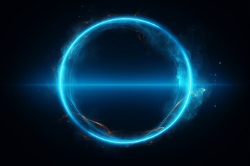 Neon blue color geometric circle on dark background