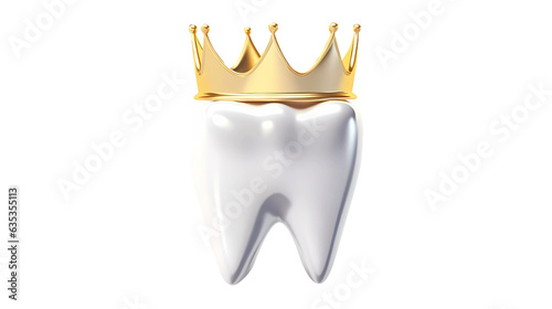 White teeth with golden crown on transparent background. Generative ai design concept.