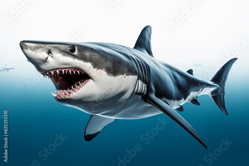 Great agressive shark in the ocean or sea water
