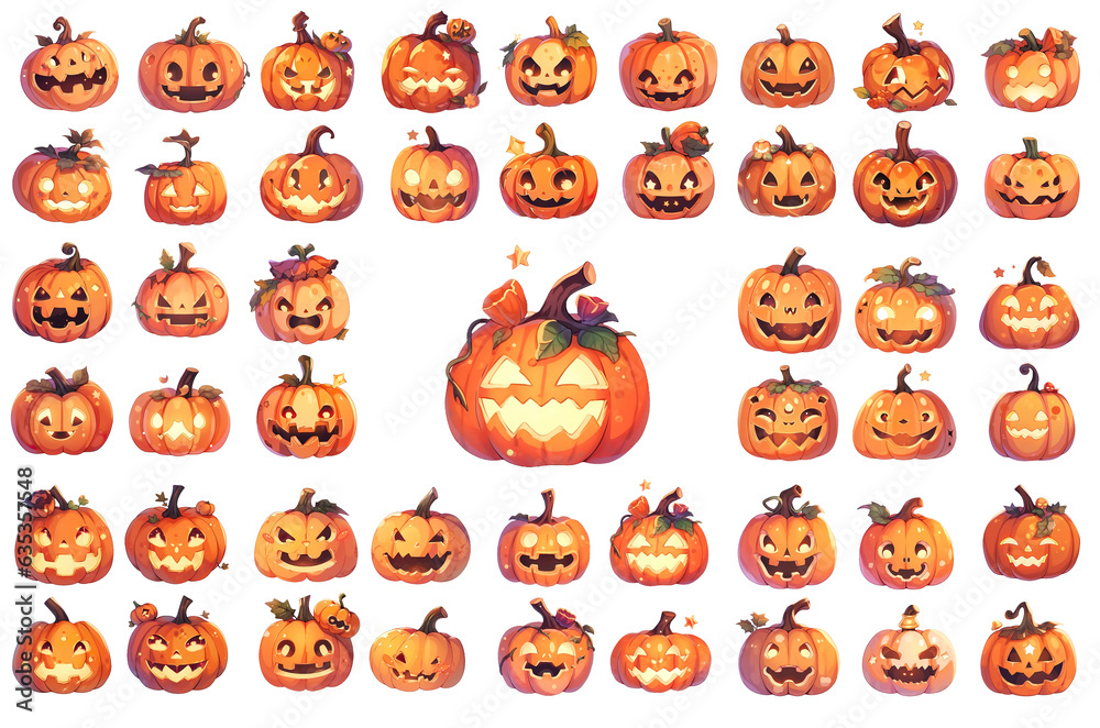 ハロウィンのかぼちゃのお化けのイラストセット ハロウィンのかぼちゃのお化けのイラストセット