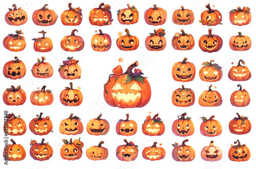 ハロウィンのかぼちゃのお化けのイラストセット