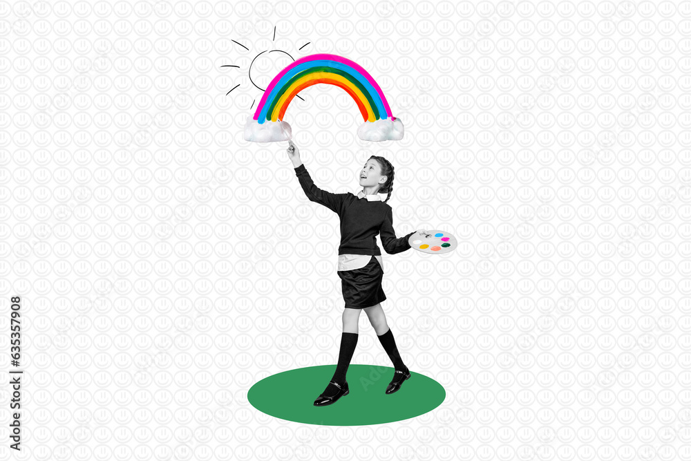 Φωτογραφία Composite collage picture of happy black white colors girl hold painting brush d