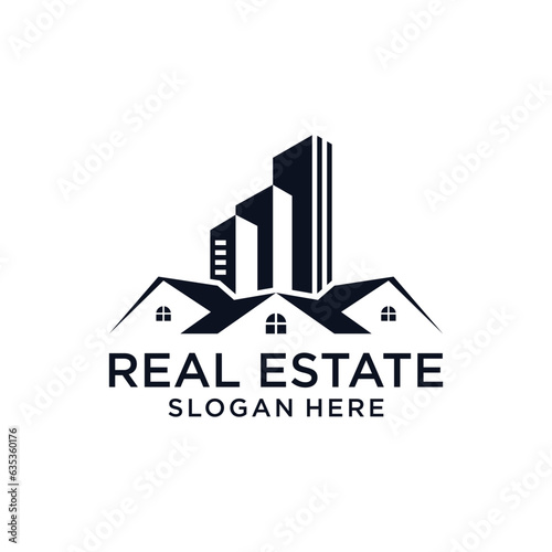 Modern abstract real estate building and construction logo design concept