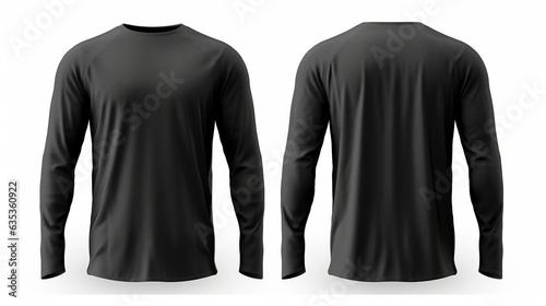 Black long sleeve t-shirt front and back view isolated on white background