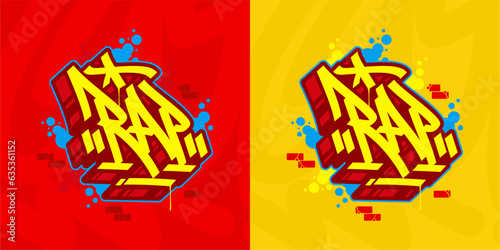Trendy Colorful Abstract Urban Graffiti Street Art Word Rap Lettering Vector Illustration Element