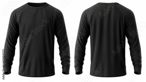 Black long sleeve t-shirt front and back view isolated on white background