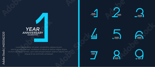 set of anniversary logo blue color on dark blue background for celebration moment