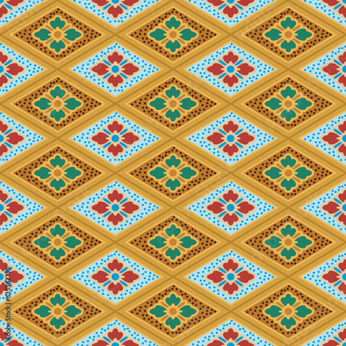 Japanese Dot Flower Diamond Vector Seamless Pattern