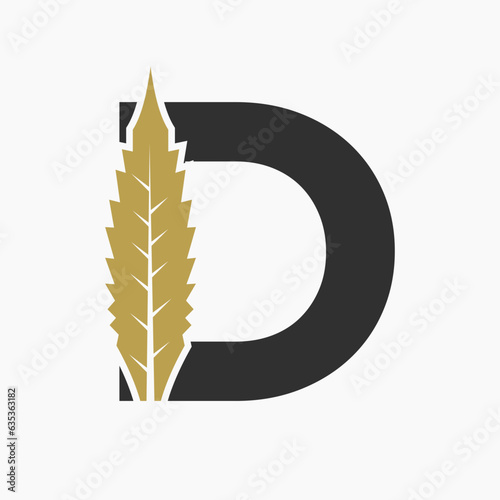 Letter D Cannabis Logo Concept With Marijuana Leaf Icon