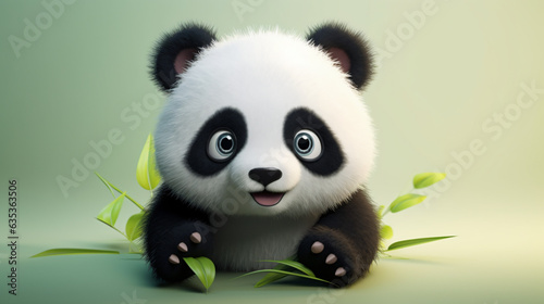 Cute baby panda bear with big eyes 3d rendering cartoon