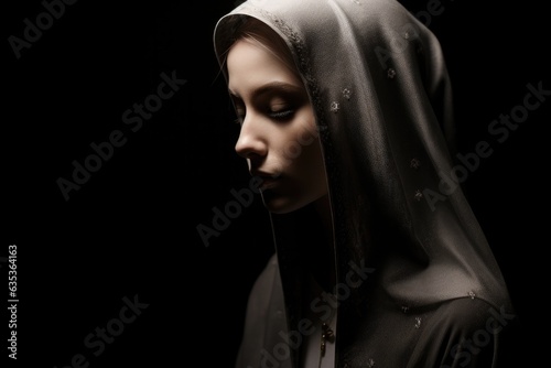 Portrait of Mother Mary on a black background
