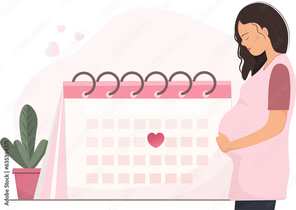 Pregnant woman with personal calendar, pregnancy planning and control