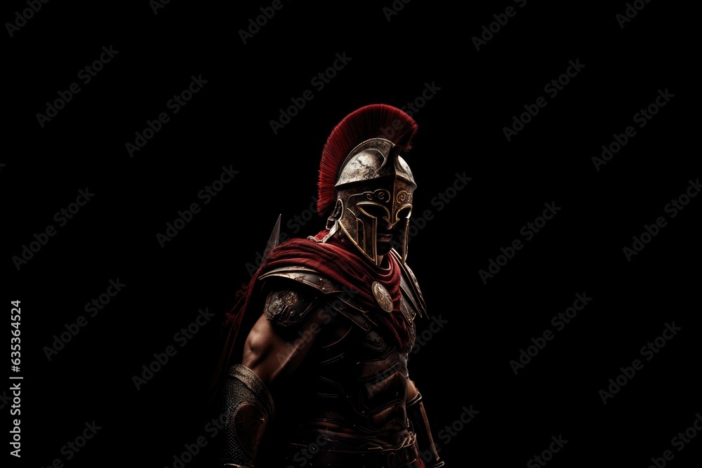 Portrait of a Roman legionary soldier in armor on dark background Portrait of a Roman legionary soldier in armor on dark background