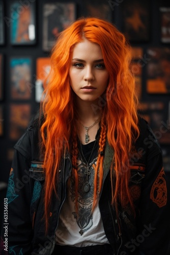 A woman with orange hair and a black jacket © Usman