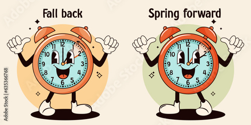 Daylight saving time, fall back and spring forward illustration. Vector illustration.