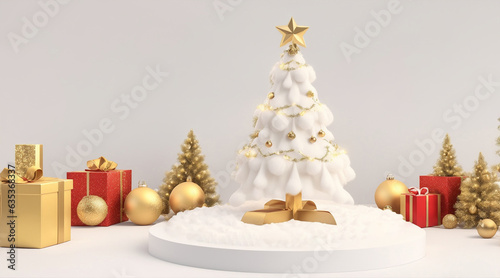Christmas and newyear product podium mockup display, 3d render background