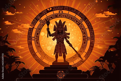 Happy Maha Shivratri Greeting Card illustration, Mayan deity Mayan, depicted with a powerful ceremonial axe in one hand and a divine symbol in the other, AI Generated photo