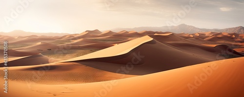 Journey through sunsets dunes and vastness. Embracing tranquility and majesty of desert landscape