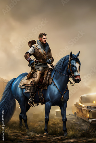 knight riding horse generate AI