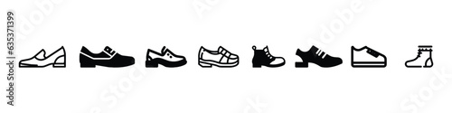 Shoes icon collection. hiking footwear, sneakers and others. Shoes set icon. Leather shoe icon, Loafers icon in black style isolated on white background. Set of icons men's shoes.