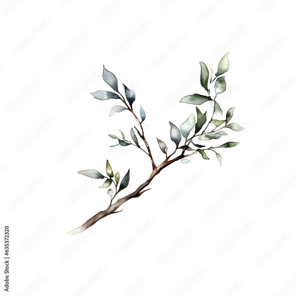 Fototapeta premium Branch with leaves on white background