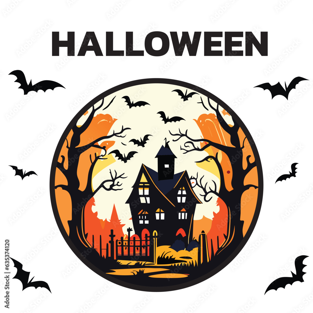 halloween holiday with house and bats