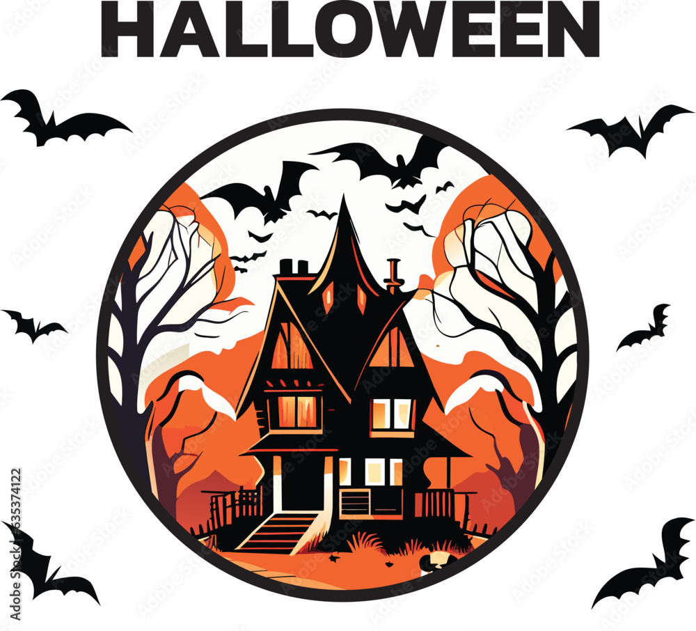 halloween holiday with house and bats