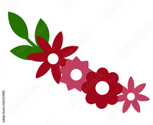 Ornamento de flores rojas y rosas para decoración. Sin fondo photo