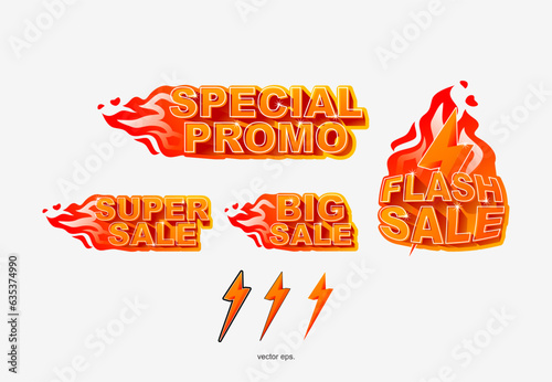 Vector special promo, super sale, big sale, flash sale, hot offer, hot deal, hot price 3d with hot fire Illustration, 50% sale, stickers and tags banners, discount promotion set , sales label 