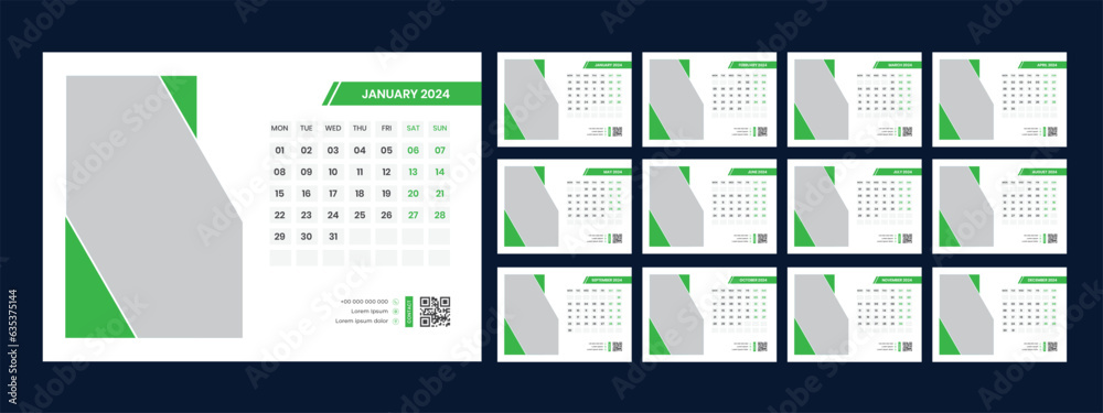 Vector desk calendar template 2024 Vector desk calendar template 2024