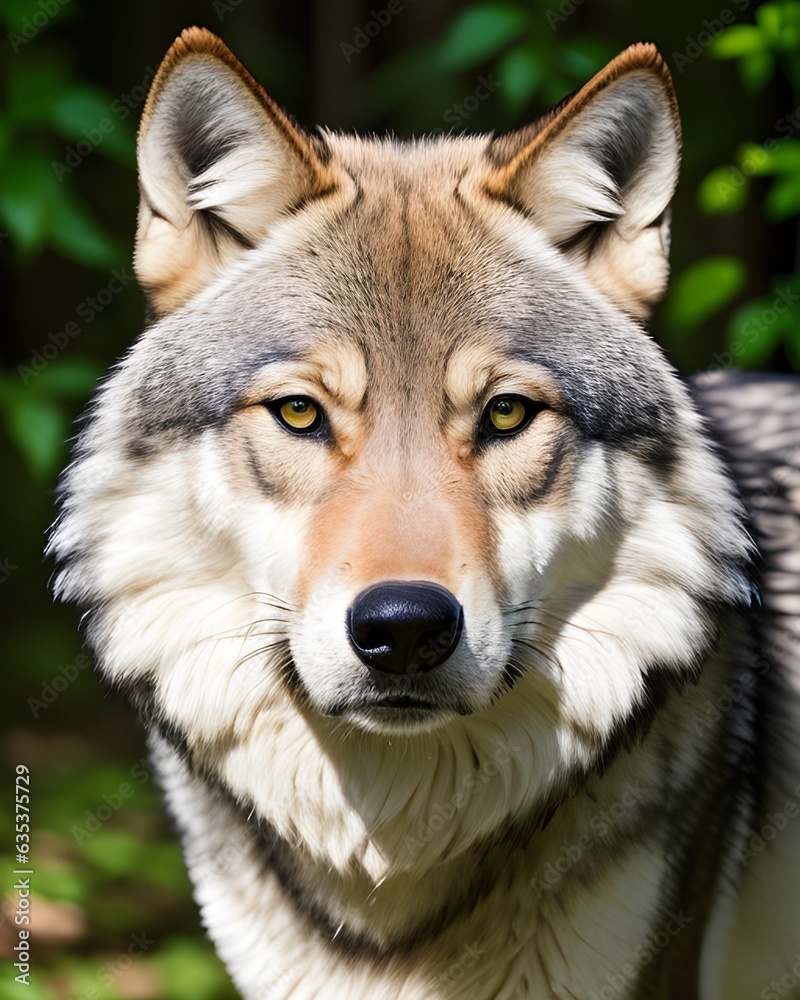 Close up portrait of a wolf.
