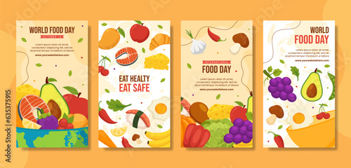 Food Day Social Media Stories Flat Cartoon Hand Drawn Templates Background Illustration