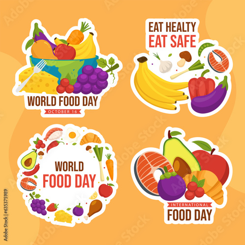 Food Day Label Flat Cartoon Hand Drawn Templates Background Illustration
